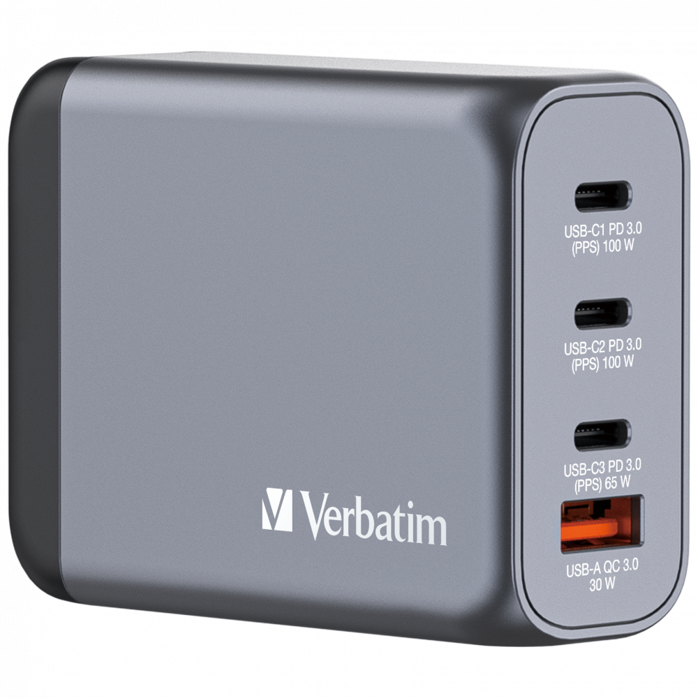 100-W-GaN-Ladegerät mit 4 Anschlüssen 2 x USB-C® PD 100 W/1 x USB-C® PD 65 W/1 x USB-A QC 3.0 (EU/UK/US)