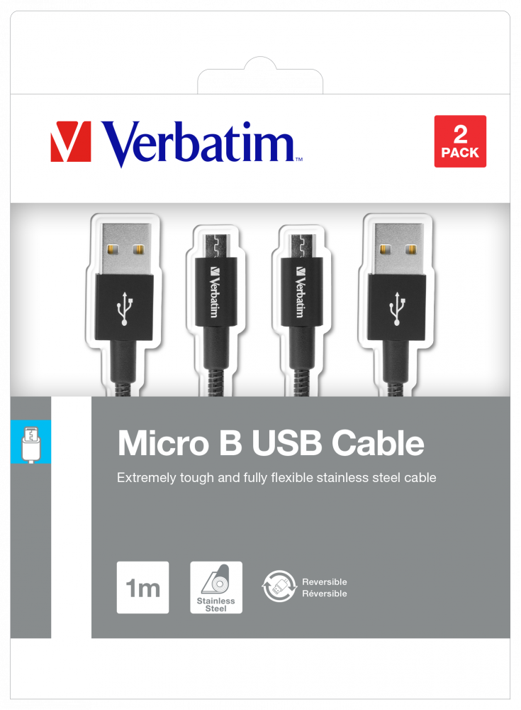 Verbatim Mikro-USB Sync- und Ladekabel 100 cm, Schwarz, 2er-Pack