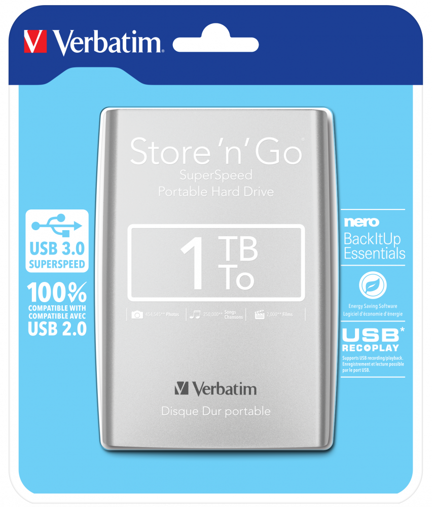 Store 'n' Go USB 3.0 Portables Festplattenlaufwerk 1 TB, Silber