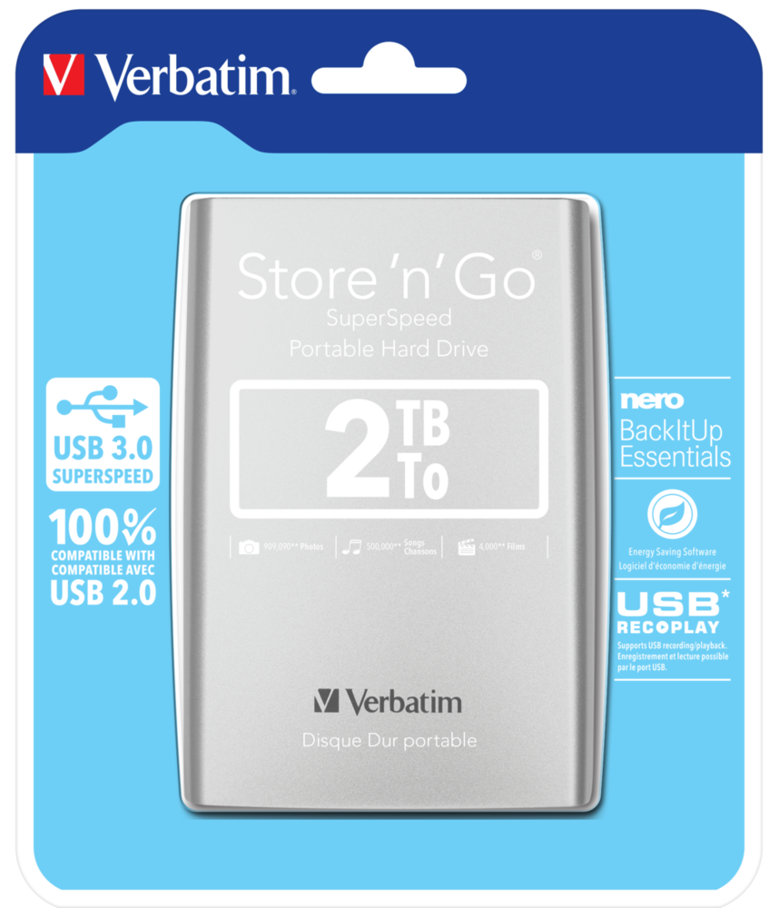 Store 'n' Go USB 3.0 Portables Festplattenlaufwerk 2 TB, Silber
