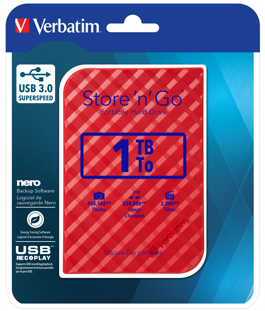 Store 'n' Go USB 3.0 Portables Festplattenlaufwerk 1 TB, Rot