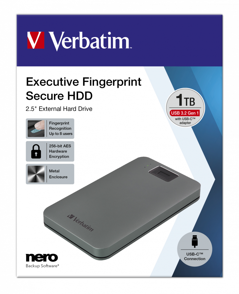 Executive Fingerprint Secure Tragbare USB-C-Festplatte 1 TB