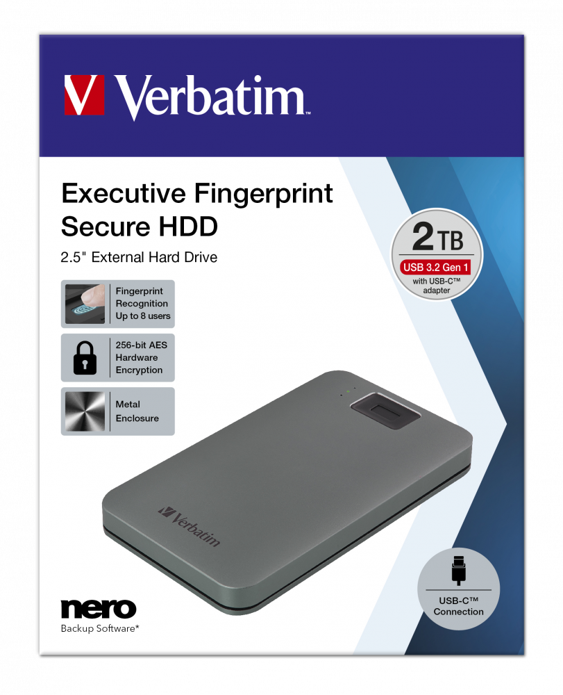 Executive Fingerprint Secure Tragbare USB-C-Festplatte 2 TB